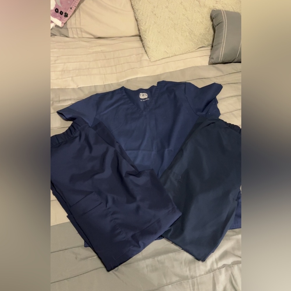 TRU Navy Medical Scrub Set - Top and Pants